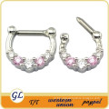 Five Gem Pink and Clear Septum Clicker 316L Surgical Steel septum nose ring nipple ring body piercing jewelry